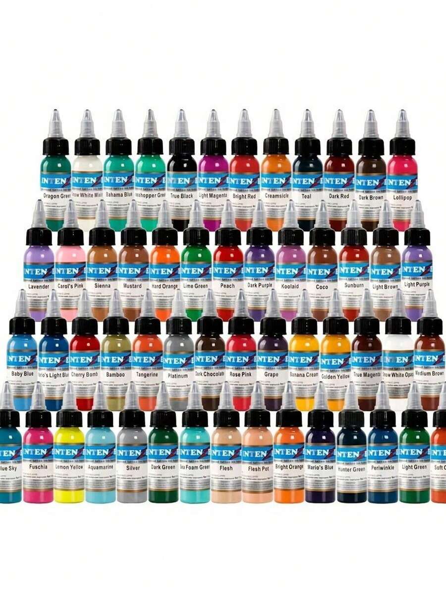 54 Color Tattoo Ink Set, 1oz/29.6ml Per Bottle, Tattoo Pigment Kit Suitable For 3D Makeup, Beauty, Body Art - Multicolor - View 1