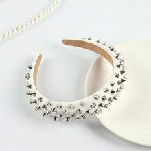 女士铆钉皮革发箍，朋克摇滚风格，银色金属铆钉点缀，Y2K哥特风发饰，适合音乐节、派对、街头服饰、角色扮演等场合，可作发带或头饰。 - 彩色 - 查看 8