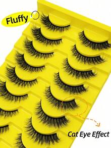 10 Pairs Cat Eye Effect False Eyelashes, Fluffy & Soft Black Lash Strands, Delicate & Natural, Dense Faux Mink, Full Strip Fake Eyelashes - Cat Eye Lashes - View 5