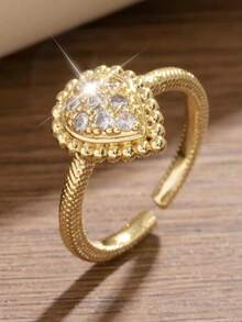 2026 European, American/Japanese, Korean/Middle Eastern Fashion Classic, Cute, Adjustable Size Girl's Ring, Brass Material Micro Inlaid Zirconia Exquisite Cute Girl's Ring - Sparkling Water Droplets YR0855 - View 4