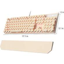 MageGee Typewriter Mechanical Gaming Keyboard, Retro Black Punk Round Keycaps RGB Rainbow Backlit Wired Keyboards For Laptop  PC Gamer, With Magnetic Wrist Rest - Blue Switch - 杏色 - 查看 8