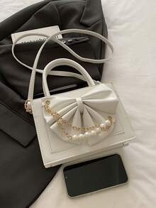 حقيبة يد أنيقة للنساء بلون أحادي للتنقل، حقيبة كتف متعددة الاستخدامات، حقيبة كروس عالية الجودة مناسبة للمواعيد والهدايا والعمل وعيد الحب - أبيض - مشاهدة 5