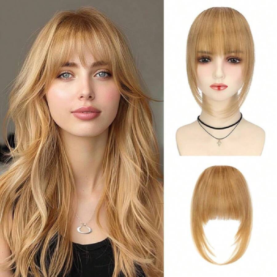 French Clip On Bangs, Strawberry Blonde Long Wispy Bangs Hair Clip With Temple Full Fringe Curtain Bangs Hair Clip Hair Piece Thick Fake Bangs Clip In For Women(#27/36-Strawberry Blonde),38546578 - 淡紫色 - 查看 1