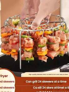 Air Fryer New Round Hanging Skewer Rack, Home Kitchen & Outdoor Stainless Steel Grill Stand - Multicolor - View 8