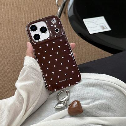 1个时尚可爱卡通蘑菇图案亮面软壳手机壳，兼容 17 Pro Max、17 Pro、17、16 Pro Max、16 Pro、16、16、15 Pro Max、15 Pro、14 Pro Max、14 Pro、13、12 Pro Max、11、16、15、14 Plus，带可爱心形吊坠，防丢保护套