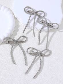 4 قطع/مجموعة مشابك شعر فضية مرصعة بالراين، إكسسوارات شعر أنيقة وعصرية للنساء، مناسبة للحفلات والمناسبات - فضي - مشاهدة 1