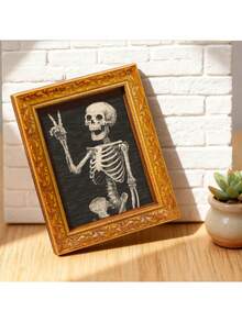 1pc Skull Bro Fridge Magnet, Funny Framed Decorative Art, Skeleton Hand Gesture Design, Wooden Refrigerator Sticker, Unique Home Decor, Holiday Gift, Kitchen Accessory (Ba Is Full Of Magnet)