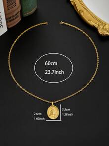 1pc Retro 18K Gold Plated Stainless Steel Jesus Pendant Necklace, Unisex Christian Figure Necklace, Fashionable Gold Jesus Necklace Suitable For Daily Wear And Holiday Gifts - Gold - View 3