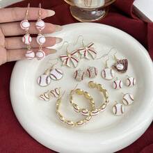 2 Pc Baseball Element Bow Heart Long Tassel Earrings Red Striped Creative Design Fashion Sports Jewelry For Women - E2079-2/Baseball Earrings - View 3
