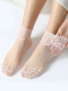 5双装 女士夏季透气弹力薄款透明蕾丝隐形袜 洛丽塔纯色简约时尚蕾丝袜 - 彩色 - 查看 6