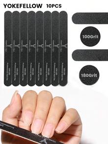 YOKEFELLOW 3/6/10pcs Straight Wooden Nail Files 100/180 Grit Black Professional Reusable Emery Boards, Manicure Tool Suitable For Both Acrylic And Natural Nails, Manicure Pedicure Tool For Women Girls Salon Home Use - Black - View 1