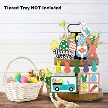 13-Piece Happy Easter Egg Bunny Wooden Tiered Tray Decorations Set, Easter Decor, Holiday Home Decor Living Room, Dining Table Centerpiece, Room Decor, Easter Gift - Multicolor - View 5