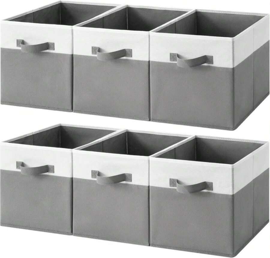 Cupic Cupid 11 Inch Storage Cube, Fabric Cube Storage Bin With Handles, Storage Cube Organizer For Clothes And Toys, Collapsible Cube Bins For Closet, Shelves, Nursery, 6-Pack, Gray And White - ColorC - 查看 1