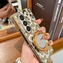 1pc Electroplated Gold Leopard Print Mirror Phone Case, Fashionable & Cute Phone Protective Cover With Unique Creative Design, Suitable Compatible With Samsung Galaxy Z Fold 7, Galaxy Z Fold 6, Galaxy Z Flip7, Galaxy Z Flip 7 FE, Galaxy Z Flip6, Galaxy Z Flip5, Galaxy Z Flip4/3 - Multicolor - View 4