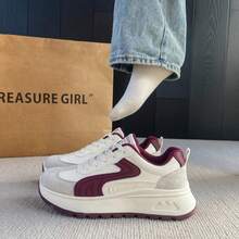 2026 New Soft Leather Women's Thick Sole White Sneakers, Fashion Versatile Spring/Autumn Casual Lightweight Trainers - Red Violet - View 3