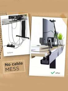 1个电脑线缆整理托盘，桌下线缆管理支架，免钻孔线缆隐藏盒 - 彩色 - 查看 2