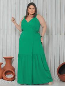 Long Wrap Dress With Thin Straps Made Of Smooth Viscose Linen. - 綠色 - 查看 2