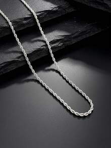 1 件时尚炫酷不锈钢扭链项链，适合男士日常佩戴 - 銀色 - 查看 2