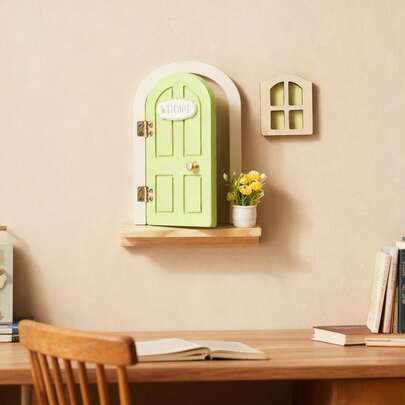 Fairy Tale Mini Wooden Door Wall Decor, Cartoon Luminous Fairy Door 3D Wall Sticker, Children's Room Wall Decoration Small Ornament, Home Living Room Corner Creative Layout Props, Playhouse Party Decorations