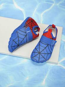 儿童夏季水鞋一双，蜘蛛网图案透气网面蓝色低帮魔术贴鞋，速干赤足男童沙滩鞋，舞蹈鞋，室内健身瑜伽跑步跳绳多功能训练鞋 - 藍色 - 查看 3