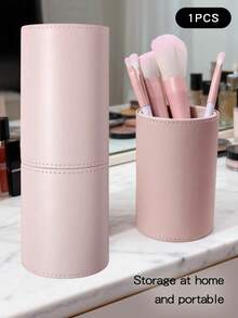 1pc Portable Makeup Brush Holder, Detachable Dual-Compartment Design, Leather Material, Easy To Clean, Makeup Organizer Tool - Apricot - View 9