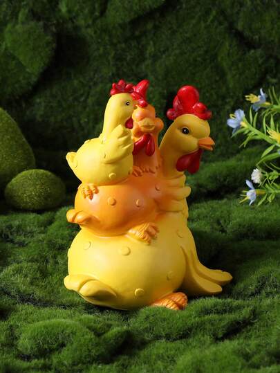 1pc Charming Easter Chicken Family Statue - Resin Crafts, Suitable For Home And Garden Decor, Gardening Decoration, Colorful Resin Art, Chicken Decor, Best Holiday Gift For Easter, Wedding, Valentine's Day, Mother's Day, Thanksgiving - Multipurpose Decoration