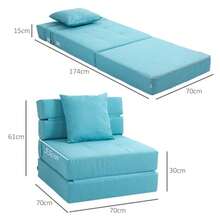 HOMCOM 2-In-1 Folding Chair/Bed With Bed Function, Reclining Chair With Cushion, Guest Bed, Load Capacity Up To 100 Kg, Blue - Cadet Blue - View 3
