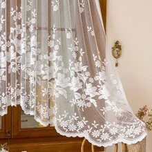 1 Panel de cortina corta con bordado de pájaro blanco estilo campestre para cocina, comedor, ventana pequeña, media cortina, con bolsillo para barra en la parte superior - Blanco - Ver 3