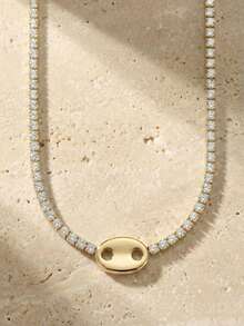 ZIRUISP Tennis Necklace With Pig Nose Pendant, Coffee Bean Chain, Inlaid Full Cubic Zirconia Crystal, Y2K Aesthetic Style, Women's Jewelry, Wedding Party Gift, Daily Wear, Valentine's Day Gift