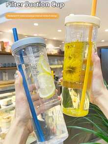 便携式花朵茶杯，带茶叶隔层、干湿分离功能、水果柠檬滤吸管杯，学生及户外运动塑料水瓶 - 彩色 - 查看 6