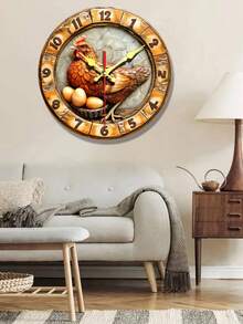 Relógio de Parede de Madeira Rústico Estilo Fazenda com Design de Galinha e Ovo - Silencioso, Operado a Bateria (AA não incluída) - Perfeito para Sala de Estar, Decoração de Cozinha - Multicolorido - Visão 4
