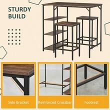 Industrial Bar Height Dining Table Set With 2 Stools & Side Shelf, 3 Pieces Coffee Table For Dining Room, Kitchen, Dinette - 835-338 - View 6