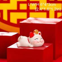 1pc Mini Cute Maneki-Neko (Beckoning Cat) Figurine, Resin Material, Mini Animal Decor, Perfect For Decorating Plants, Cars, Landscapes, Office Desks, Shops, Feng Shui Gift, Home & Business Gift, Birthday Gift, Wealth Attracting Ornament, New Year Gift - Multicolor - View 17