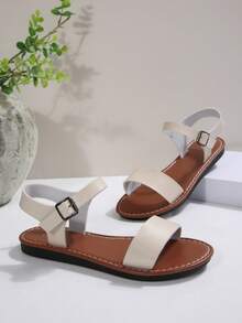 Women's Summer New Flat Roman Lace-Up Sandals, Non-Slip Foam Sole, Fashion Versatile Casual Lightweight Shoes - Beige - View 3