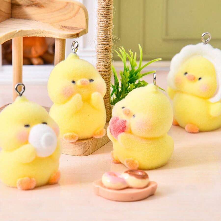 3/6pcs Resin Cute And Cute Yellow Duck Pendant DIV Handmade Keychain Car Ornament Accessories Small Parts - Yellow - View 1