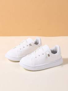 1双儿童白色单触式运动鞋，软底男女童休闲鞋 - 白色 - 查看 2