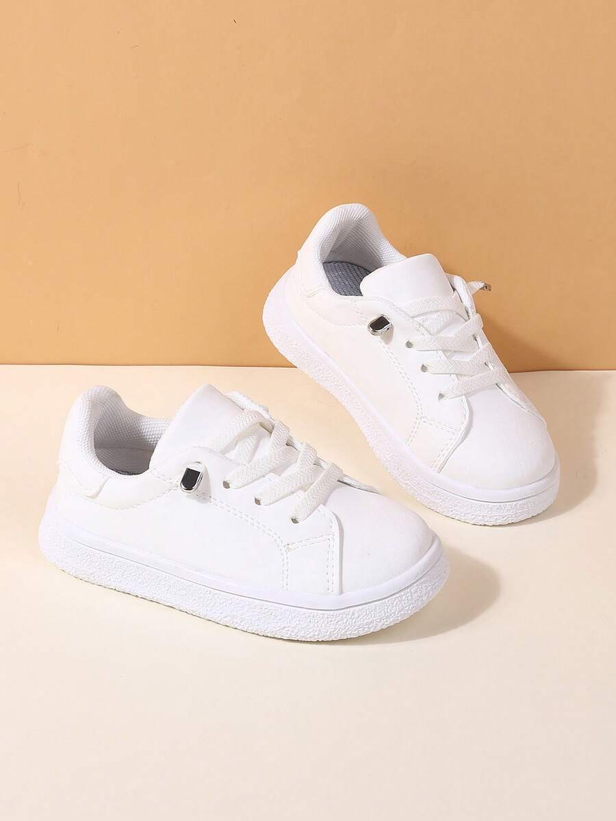 1双儿童白色单触式运动鞋，软底男女童休闲鞋 - 白色 - 查看 1