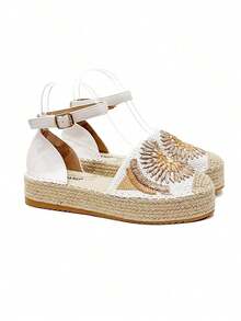 TULIPANO Women's Flat Bohemian-Style Summer Sandals With Thick Soles Made Of Rope, Ideal For Everyday Wear, Holidays, And Outdoor Walks. Comfort And Style For Every Occasion. - trắng - Xem 6