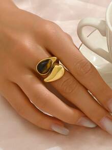 1pc Elegant Teardrop Criss-Cross Metal Casual Versatile Women's Ring [Random Pearl Texture]