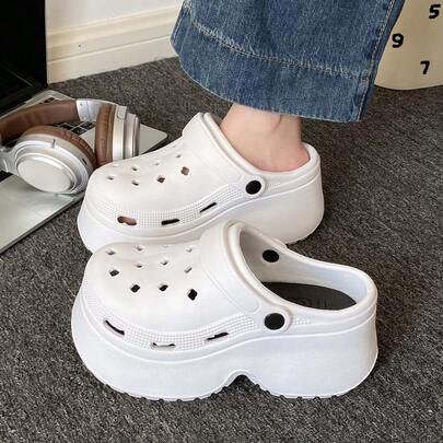 夏季百搭休闲纯色简约镂空一脚蹬鞋，超厚鞋底，适合通勤、海滩等场合，舒适休闲凉鞋