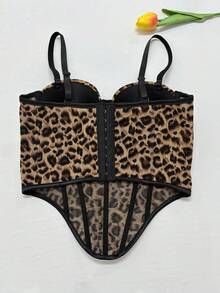 Women's Sleeveless Leopard Print Asymmetrical Boned Tank Vest Top Summer - Brown - View 8