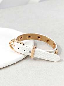 1pc Women's Punk Rivet PU Round Rivet Motorcycle Goth Y2K Adjustable Bracelet, Versatile For Daily Wear - White - View 3