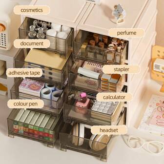 3pcs Desktop Storage Drawers, Multi-Layer Office Desk Organizer With Transparent Drawers, Multi-Functional Plastic Storage Drawers, Desktop Storage Box For Crafts, Accessories, Stationery, Office Supplies, Pens