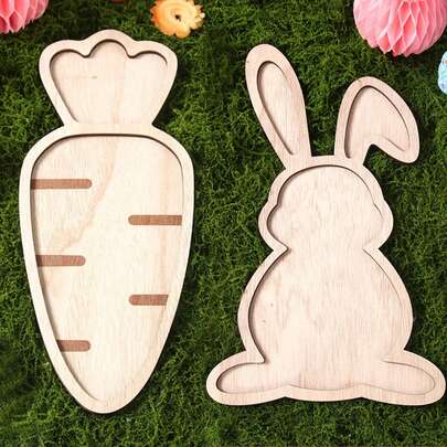Easter Bunny Carrot Tray - Tea Serving Board - Wooden Tray - Tableware For Afternoon Tea - Party Atmosphere Decor - Fruit And Meal Tray - Suitable For Easter, Home Afternoon Tea And Food Trays