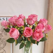 1pc/5pcs/10pcs 19.6 Inch Pink Artificial Roses, Premium Artificial Roses, Suitable For Home Decor, Room Decor, Dining Table Decor, Wedding Decor, Bridal Bouquet, Corsage, Flower Arrangement. Suitable For Home, Restaurant, Bedroom, Vase Decoration. - Màu hồng đậm - Xem 5
