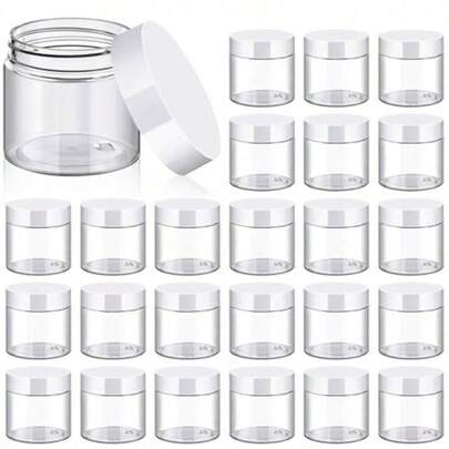TUZAZO 24 Pack 2 Oz Small Plastic Container Jars With Lids And Labels  Empty Round Clear Cosmetic Containers Plastic Slime Jars For Lotion Cream Ointments Samples Travel Storage 24