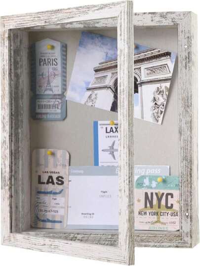 Califortree 8x10 Shadow Box Frame With Linen Back - Sturdy Rustic Memory Display Case Of Flower, Pictures, Medals And More, White