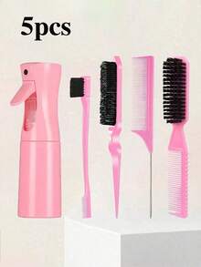 5件套美发梳套装：双面清洁梳、造型软毛空心梳、尖尾梳、蓬松梳、造型梳、200毫升连续细雾喷雾瓶、塑料细雾喷嘴，适用于发型设计和清洁。 - 彩色 - 查看 13