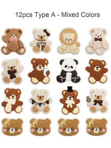 12pcs Curly Teddy Bear Patches - Cute Animal Embroidered Heat Transfer Patches, Suitable For Clothes, Hats, Bags, Jeans, Shirts - DIY Decorative Patches - Multicolor - View 13