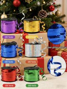 1 rolo de 100 jardas de fita brilhante a laser, fita e laço para casamento, fita metálica ondulada, adequada para decoração de casamentos e festas, decoração de quarto de noiva, aniversário, Dia dos Namorados, Páscoa, embrulho de presentes, decoração floral, papel de embrulho para flores frescas. - Multicolorido - Ver 2